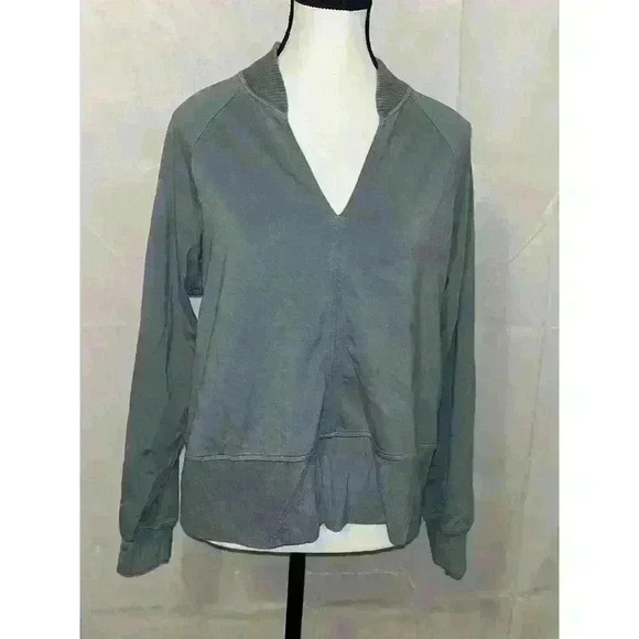 Athleta Eastbound Pullover Sweatshirt Woman's Sz XL Minimalistic Grey Muted Aqua - Picture 1 of 6